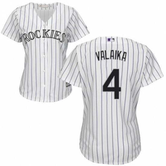 Women's Majestic Colorado Rockies 4 Pat Valaika Replica White Home Cool Base MLB Jersey