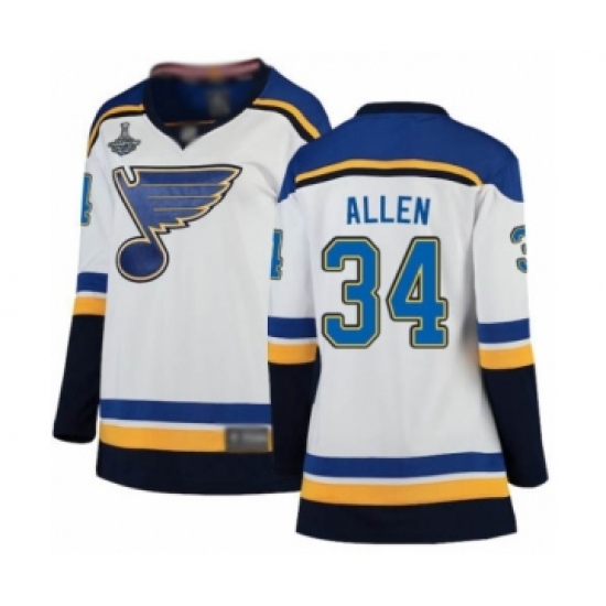 Women's St. Louis Blues 34 Jake Allen Fanatics Branded White Away Breakaway 2019 Stanley Cup Champions Hockey Jersey