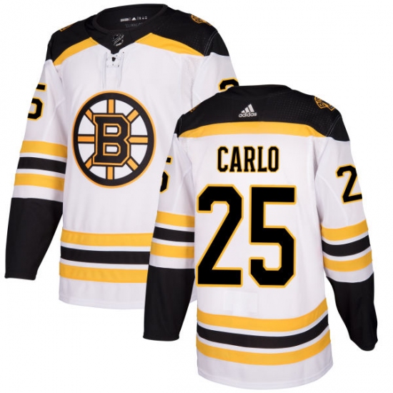 Men's Adidas Boston Bruins 25 Brandon Carlo Authentic White Away NHL Jersey