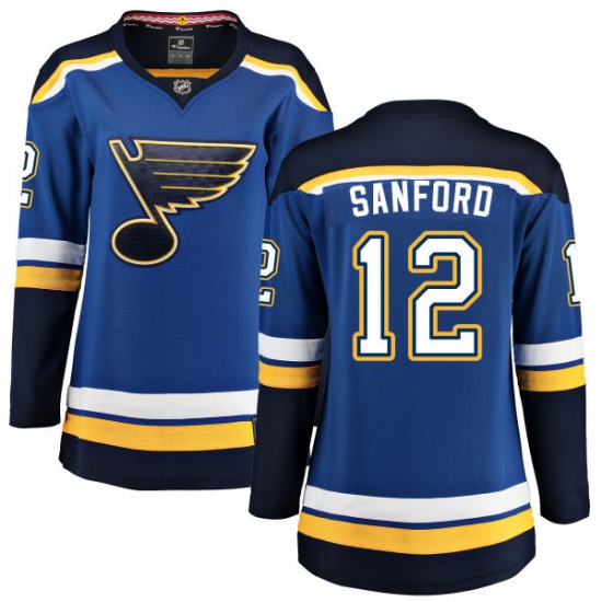 Women's St. Louis Blues 12 Zach Sanford Fanatics Branded Royal Blue Home Breakaway NHL Jersey