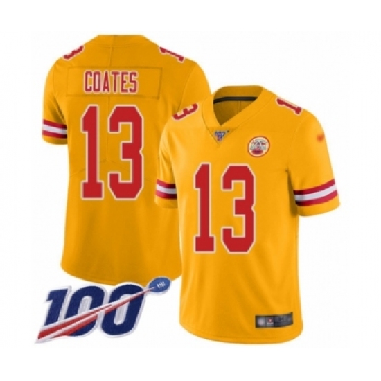 Youth Kansas City Chiefs 13 Sammie Coates Limited Gold Inverted Legend 100th Season Football Jersey