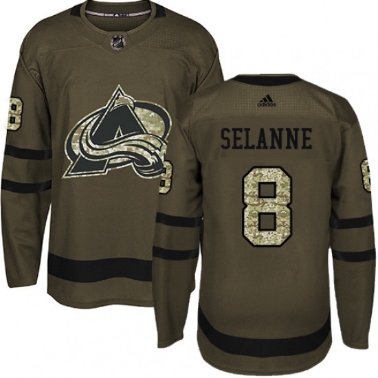 Youth Adidas Colorado Avalanche 8 Teemu Selanne Premier Green Salute to Service NHL Jersey