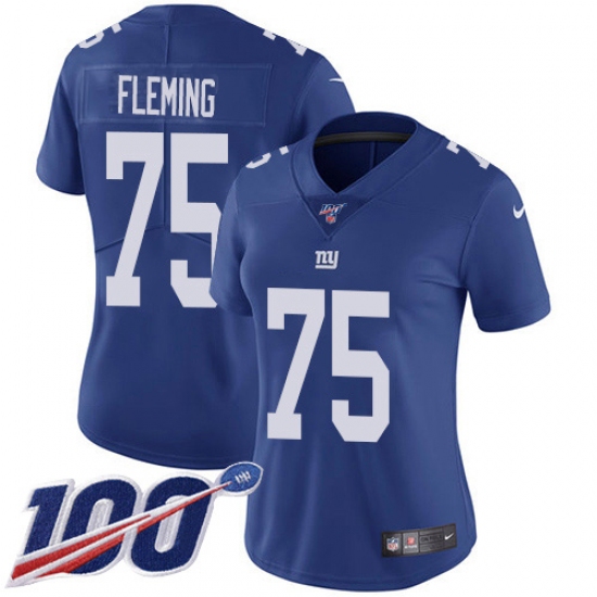 Women's New York Giants 75 Cameron Fleming Royal Blue Team Color Stitched 100th Season Vapor Untouchable Limited Jersey