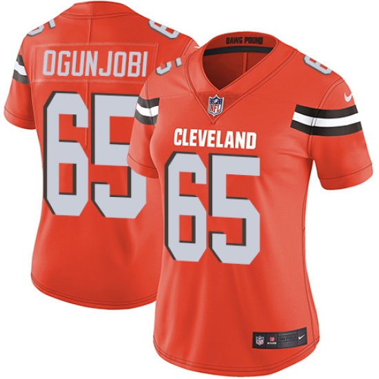 Women's Nike Cleveland Browns 65 Larry Ogunjobi Orange Alternate Vapor Untouchable Limited Player NFL Jersey