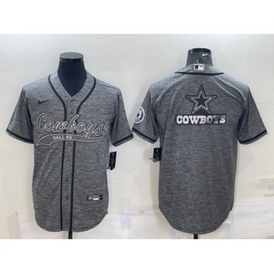 Men's Dallas Cowboys Grey Gridiron Team Big Logo Cool Base Stitched Baseball Jersey