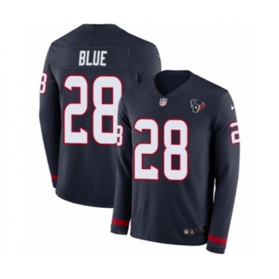 Youth Nike Houston Texans 28 Alfred Blue Limited Navy Blue Therma Long Sleeve NFL Jersey