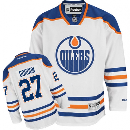 Men's Reebok Edmonton Oilers 27 Boyd Gordon Authentic White Away NHL Jersey