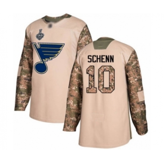 Men's St. Louis Blues 10 Brayden Schenn Authentic Camo Veterans Day Practice 2019 Stanley Cup Final Bound Hockey Jersey