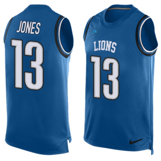 Men's Nike Detroit Lions 13 T.J. Jones Limited Blue Player Name & Number Tank Top NFL Jersey