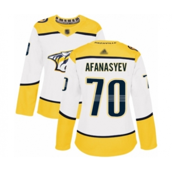 Women's Nashville Predators 70 Egor Afanasyev Authentic White Away Hockey Jersey