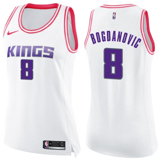 Women's Nike Sacramento Kings 8 Bogdan Bogdanovic Swingman White Pink Fashion NBA Jersey