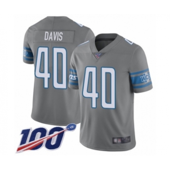 Youth Detroit Lions 40 Jarrad Davis Limited Steel Rush Vapor Untouchable 100th Season Football Jersey