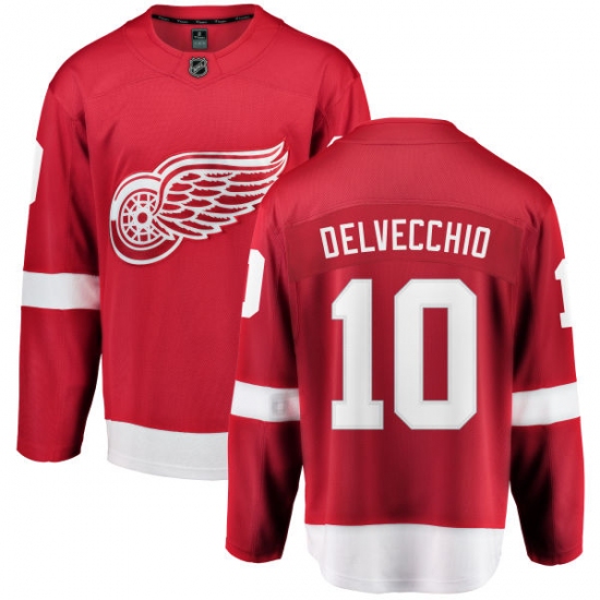 Men's Detroit Red Wings 10 Alex Delvecchio Fanatics Branded Red Home Breakaway NHL Jersey