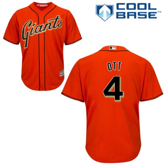 Youth Majestic San Francisco Giants 4 Mel Ott Replica Orange Alternate Cool Base MLB Jersey