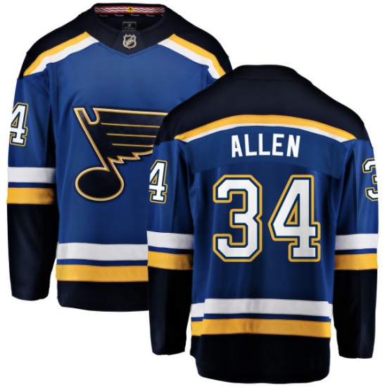 Youth St. Louis Blues 34 Jake Allen Fanatics Branded Royal Blue Home Breakaway NHL Jersey