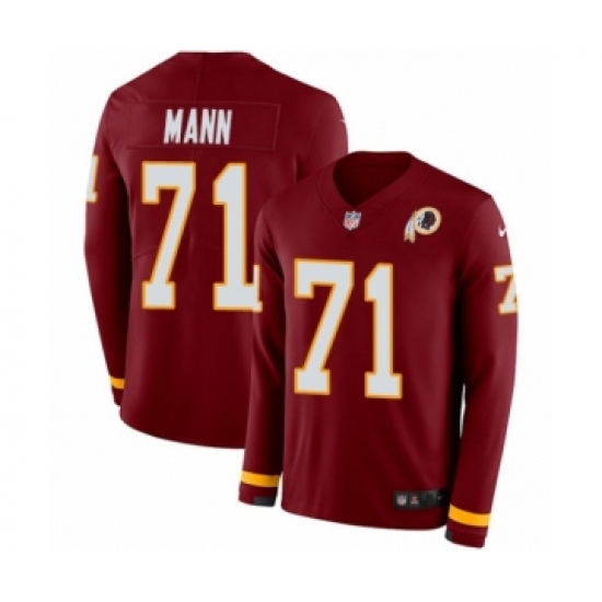 Men's Nike Washington Redskins 71 Charles Mann Limited Burgundy Therma Long Sleeve NFL Jersey