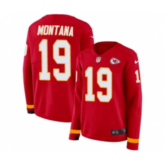 Women's Nike Kansas City Chiefs 19 Joe Montana Limited Red Therma Long Sleeve NFL Jersey