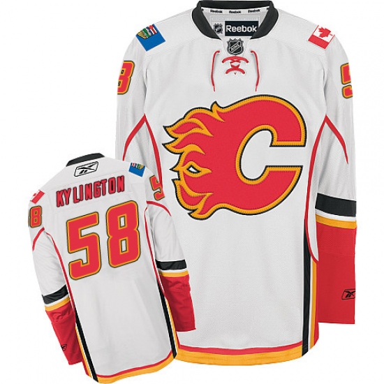 Men's Reebok Calgary Flames 58 Oliver Kylington Authentic White Away NHL Jersey