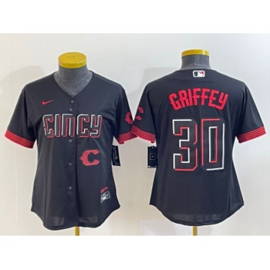 Women's Cincinnati Reds 30 Ken Griffey Jr Black 2023 City Connect Cool Base Stitched Jersey