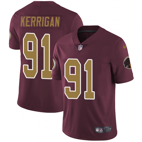 Youth Nike Washington Redskins 91 Ryan Kerrigan Burgundy Red/Gold Number Alternate 80TH Anniversary Vapor Untouchable Limited Player NFL Jersey