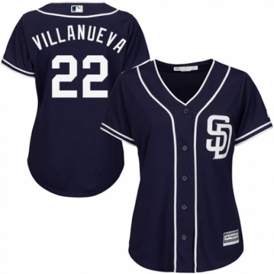 Women's Majestic San Diego Padres 22 Christian Villanueva Authentic Navy Blue Alternate 1 Cool Base MLB Jersey