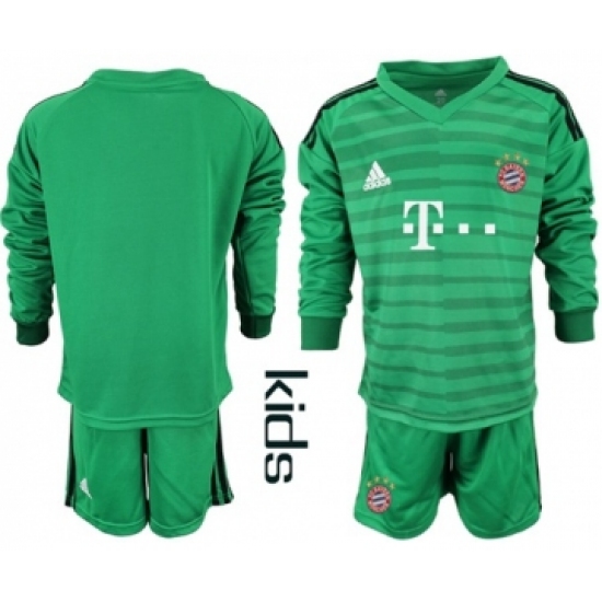 Bayern Munchen Blank Green Goalkeeper Long Sleeves Kid Soccer Club Jersey