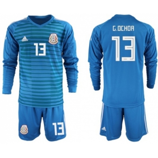 Mexico 13 G.Ochoa Blue Long Sleeves Goalkeeper Soccer Country Jersey