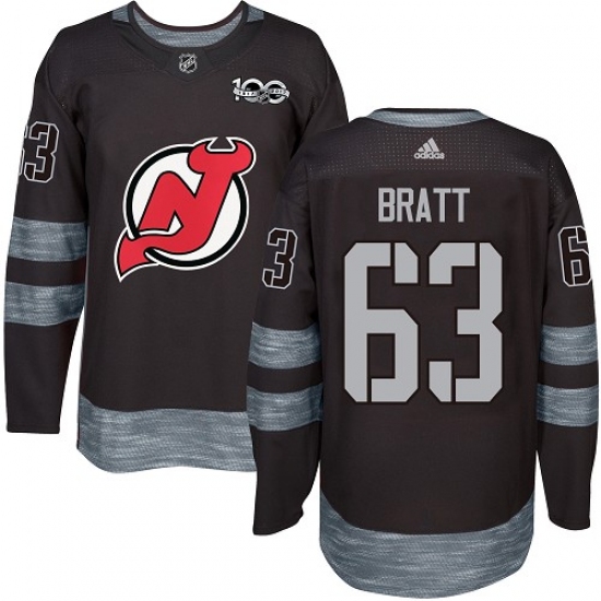 Men's Adidas New Jersey Devils 63 Jesper Bratt Authentic Black 1917-2017 100th Anniversary NHL Jersey