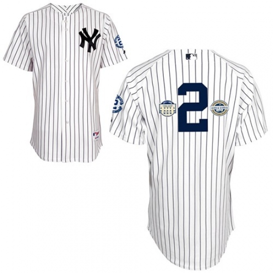 Men's Majestic New York Yankees 2 Derek Jeter Replica White w/Commemorative Final Season & Inaugural Season & Retirement Patch MLB Jersey