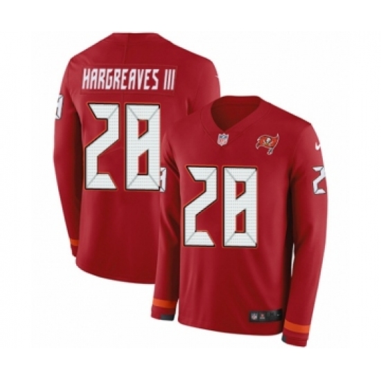 Youth Nike Tampa Bay Buccaneers 28 Vernon Hargreaves III Limited Red Therma Long Sleeve NFL Jersey