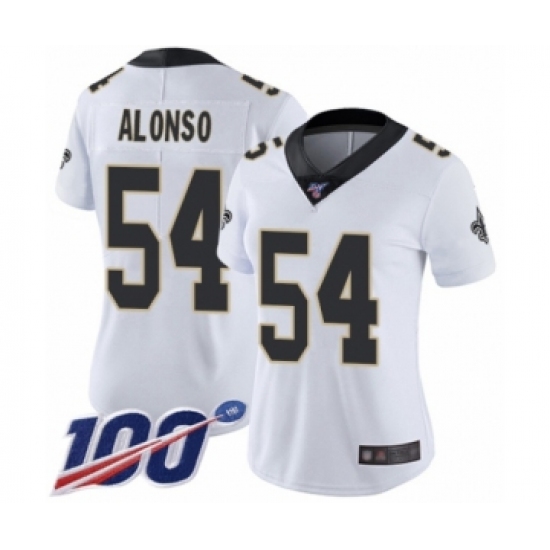 Women's New Orleans Saints 54 Kiko Alonso White Vapor Untouchable Limited Player 100th Season Football Jersey