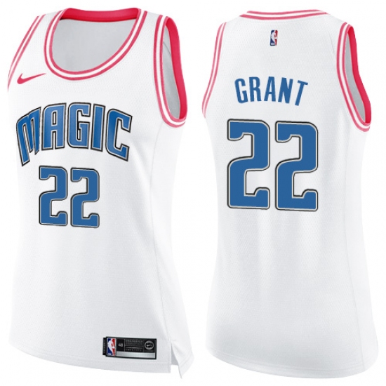 Women's Nike Orlando Magic 22 Jerian Grant Swingman White Pink Fashion NBA Jersey