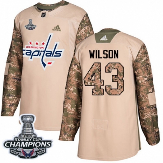 Youth Adidas Washington Capitals 43 Tom Wilson Authentic Camo Veterans Day Practice 2018 Stanley Cup Final Champions NHL Jersey