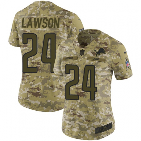 Women's Nike Detroit Lions 24 Nevin Lawson Limited Camo 2018 Salute to Service NFL Jersey