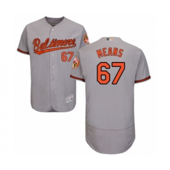 Men's Baltimore Orioles 67 John Means Grey Road Flex Base Authentic Collection Baseball Jersey