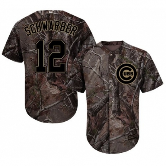 Men's Majestic Chicago Cubs 12 Kyle Schwarber Authentic Camo Realtree Collection Flex Base MLB Jersey