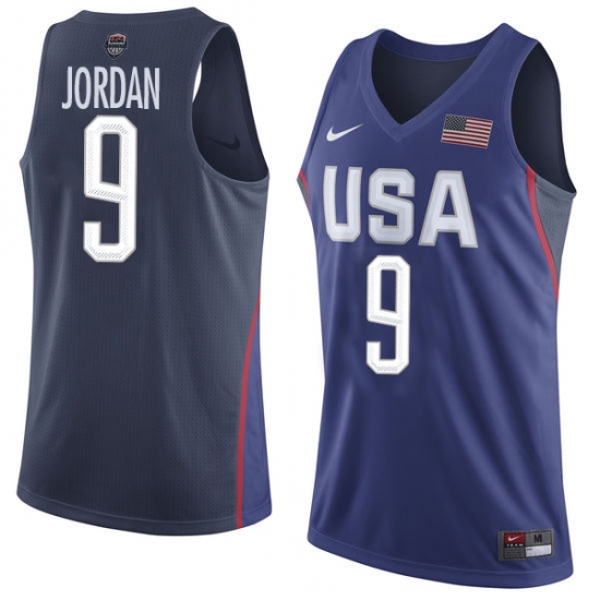 Men's Nike Team USA 9 Michael Jordan Authentic Navy Blue 2016 Olympics Basketball Jersey