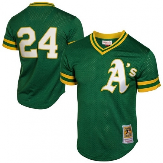 Men's Mitchell and Ness Oakland Athletics 24 Rickey Henderson Authentic Green 1991 Throwback MLB Jersey