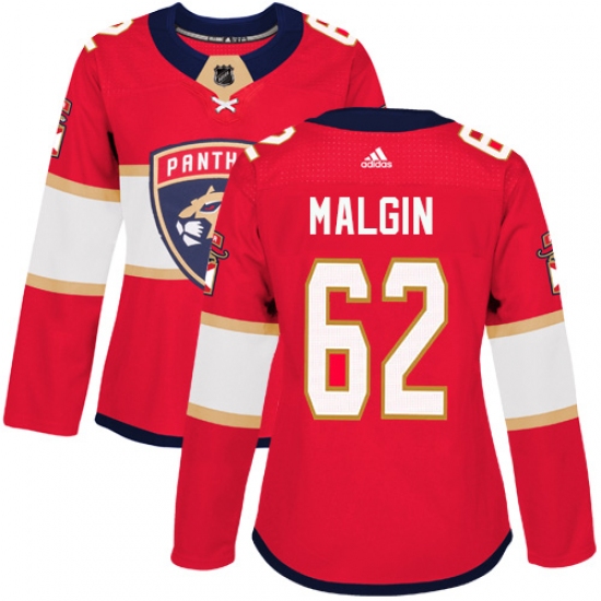 Women's Adidas Florida Panthers 62 Denis Malgin Authentic Red Home NHL Jersey