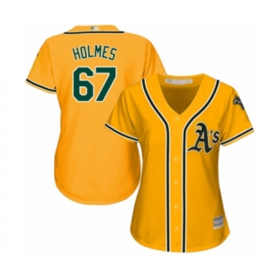 Women's Oakland Athletics 67 Grant Holmes Authentic Gold Alternate 2 Cool Base Baseball Player Jersey