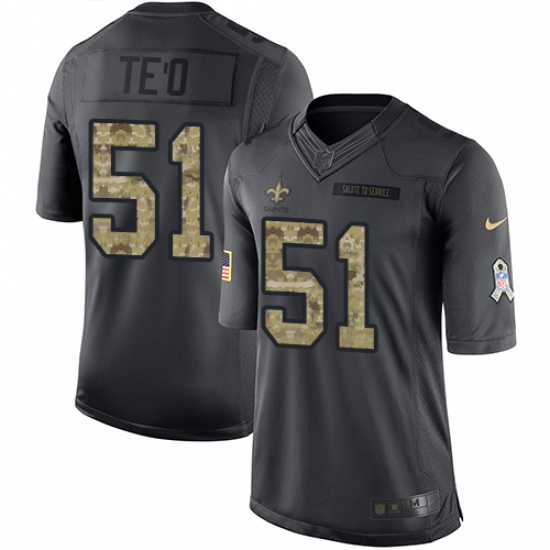 Youth Nike New Orleans Saints 51 Manti Te'o Limited Black 2016 Salute to Service NFL Jersey