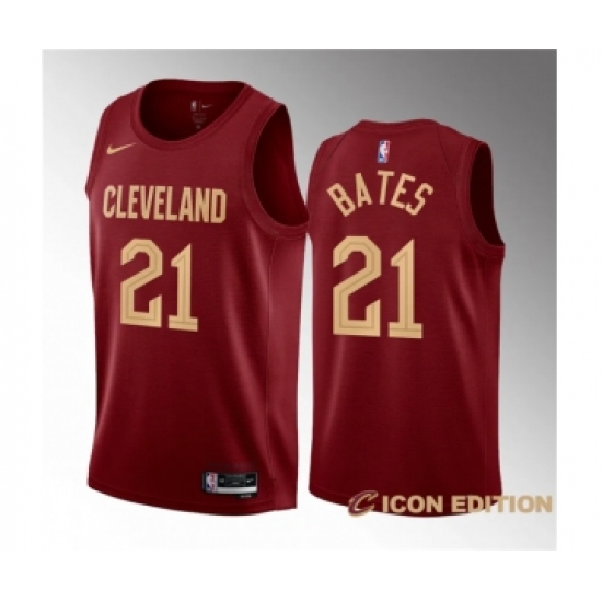 Men's Cleveland Cavaliers 21 Emoni Bates Wine 2023 Draft Icon Edition Stitched Jersey