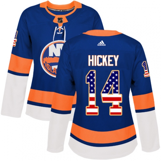 Women's Adidas New York Islanders 14 Thomas Hickey Authentic Royal Blue USA Flag Fashion NHL Jersey