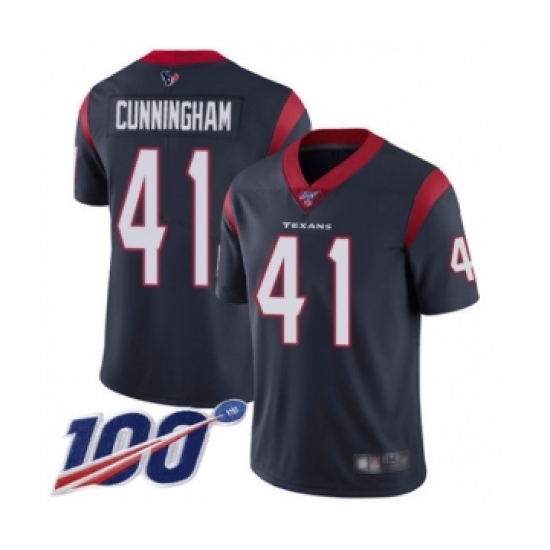 Men's Houston Texans 41 Zach Cunningham Navy Blue Team Color Vapor Untouchable Limited Player 100th Season Football Jersey