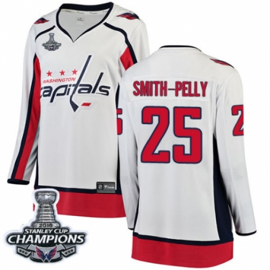 Women's Washington Capitals 25 Devante Smith-Pelly Fanatics Branded White Away Breakaway 2018 Stanley Cup Final Champions NHL Jersey