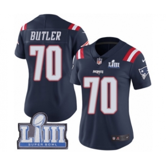 Women's Nike New England Patriots 70 Adam Butler Limited Navy Blue Rush Vapor Untouchable Super Bowl LIII Bound NFL Jersey