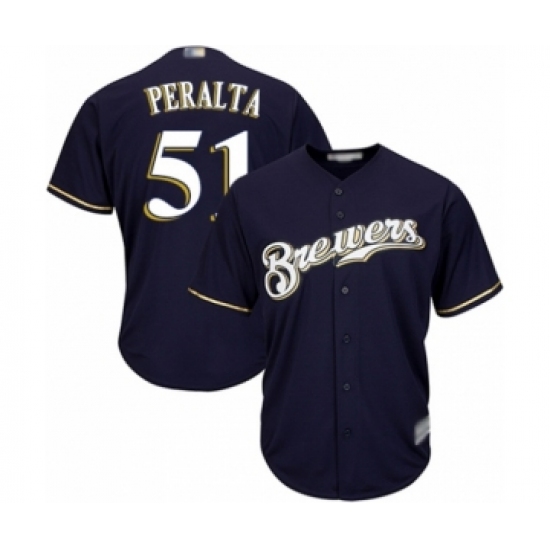 Youth Milwaukee Brewers 51 Freddy Peralta Authentic Navy Blue Alternate Cool Base Baseball Player Jersey