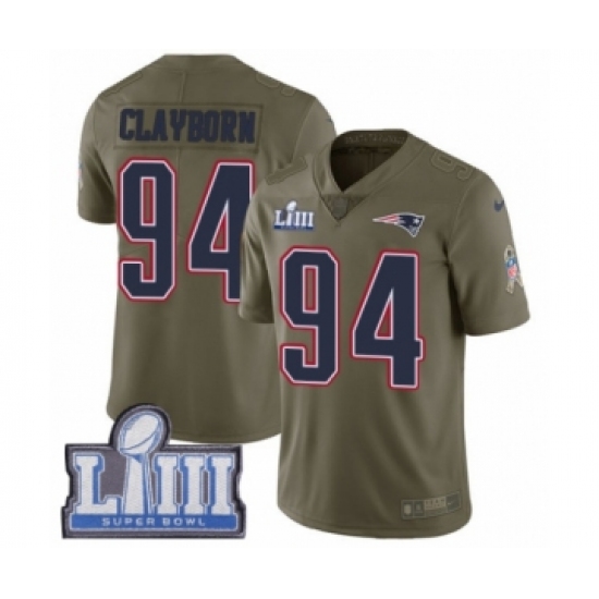 Youth Nike New England Patriots 94 Adrian Clayborn Limited Olive 2017 Salute to Service Super Bowl LIII Bound NFL Jersey