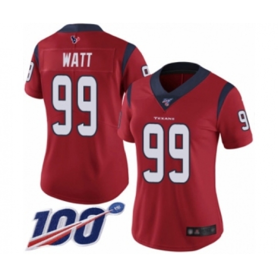 Women's Nike Houston Texans 99 J.J. Watt Red Alternate Vapor Untouchable Limited Player 100th Season NFL Jersey