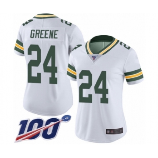 Women's Green Bay Packers 24 Raven Greene White Vapor Untouchable Limited Player 100th Season Football Jersey
